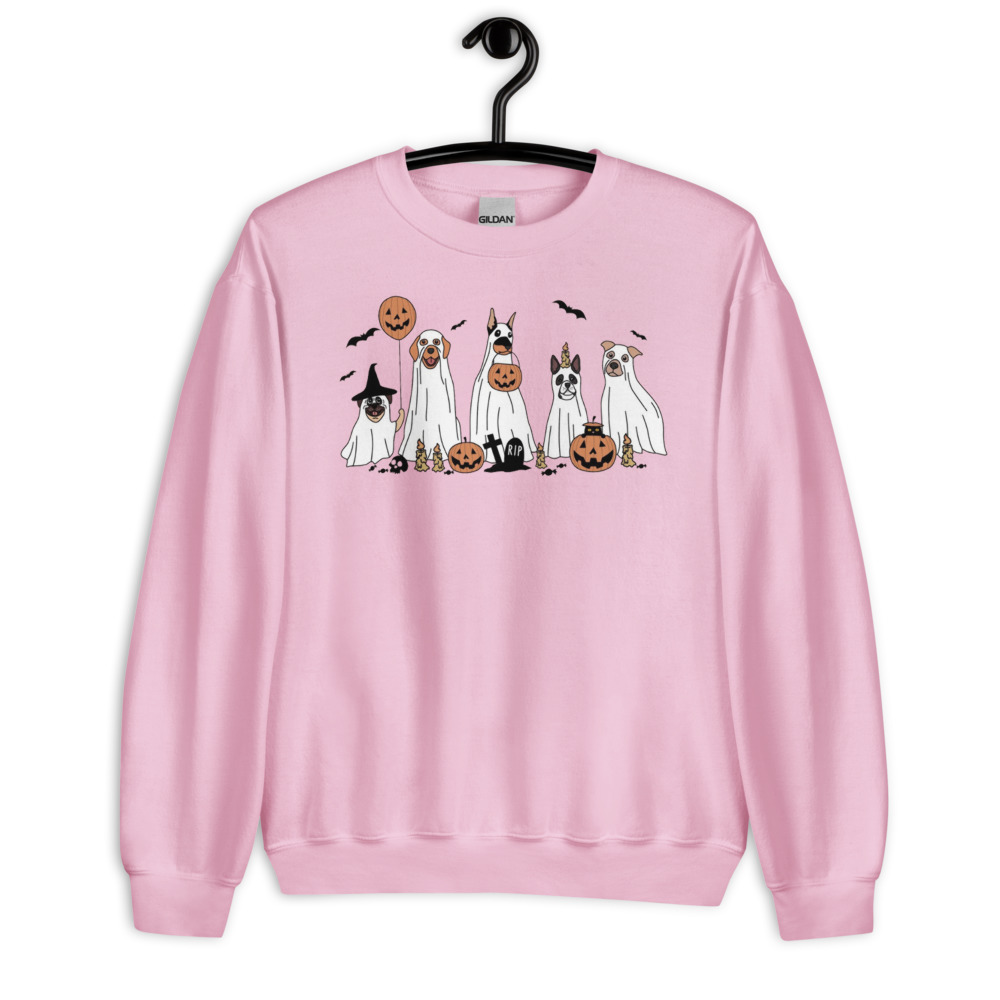 Cute Dogs Cosplay Ghost Halloween Christmas T-Shirt - Unisex Heavy Blend Crewneck Sweatshirt-1