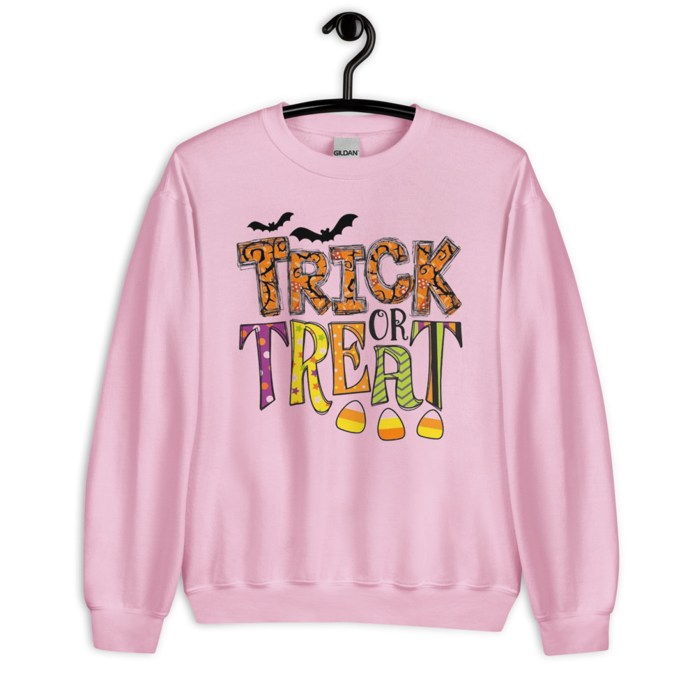 Trick or Treat Funny Halloween Bat And Candy T-Shirt - Unisex Heavy Blend Crewneck Sweatshirt-1
