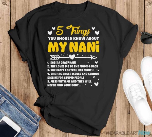 5 Things You Should Know About My Nani Funny Grandma T-Shirt - Black T-Shirt