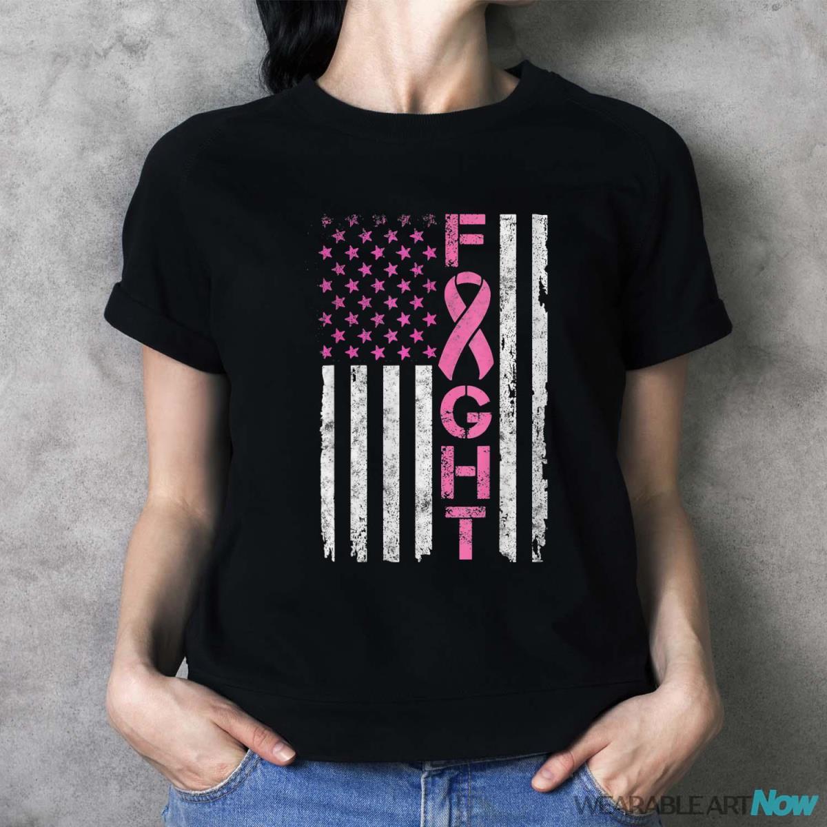 Breast Cancer Awareness T Shirt American Flag Distressed Shirt - Ladies T-Shirt