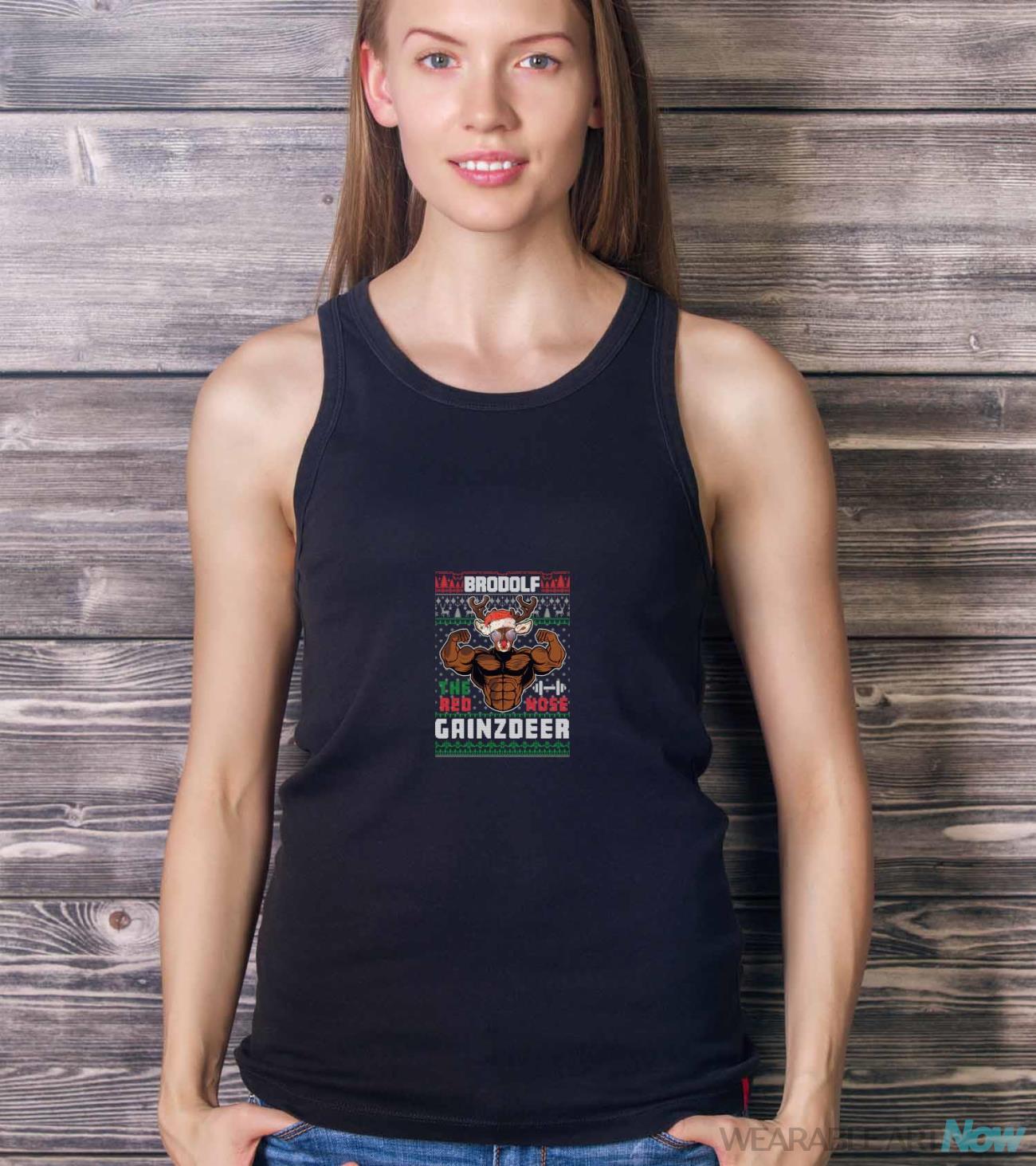 Brodolf The Red Nose Gainzdeer Gym Ugly Christmas Sweater Shirt - Ladies Tank Top
