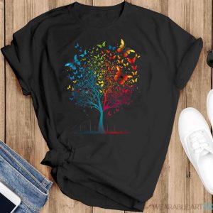 Butterfly Tree Beautiful Women Men Kids Graphic Shirt - Black T-Shirt