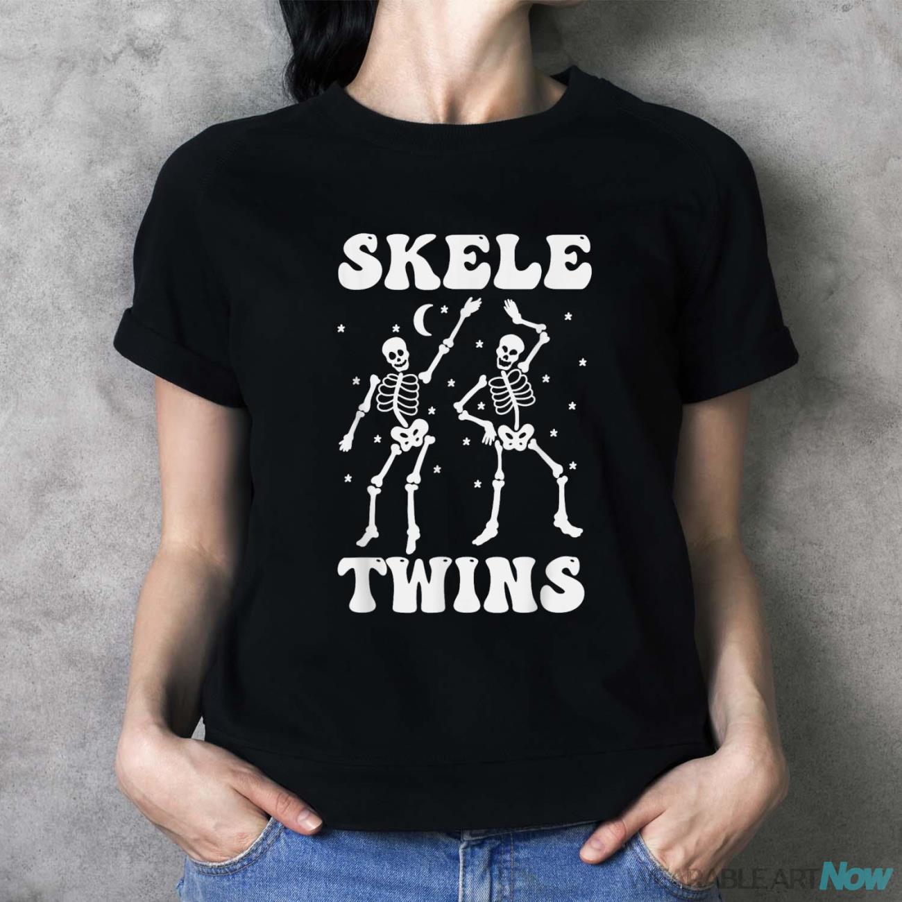 Twins Halloween Matching Skeletwins Funny Dancing Skeletons T-Shirt - Ladies T-Shirt