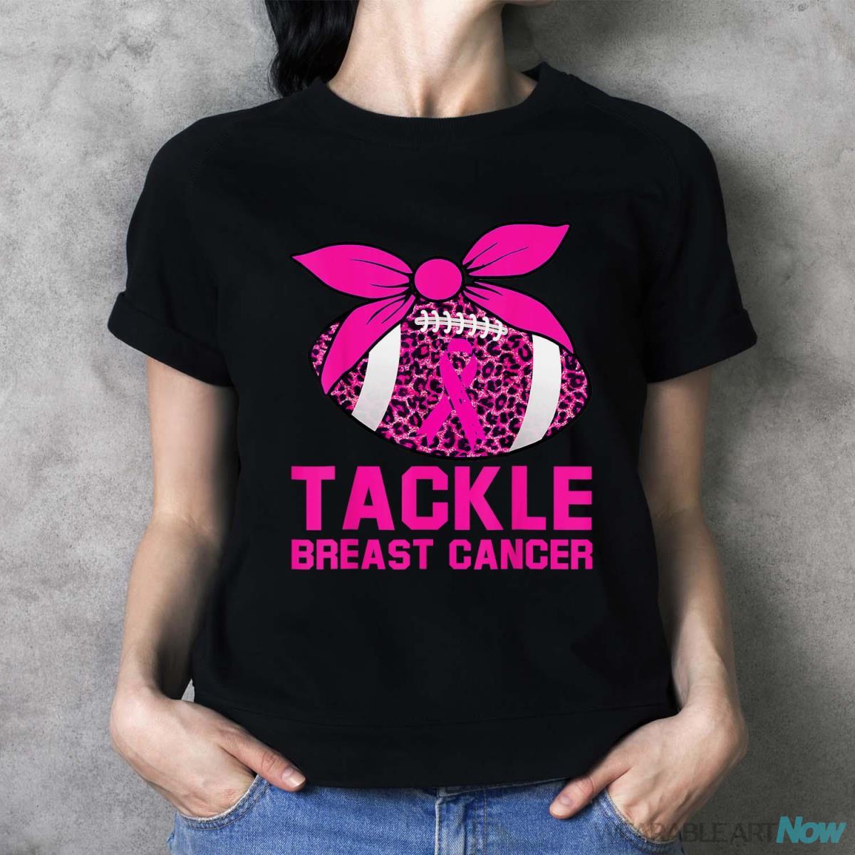 Woman Tackle Football Pink Ribbon Breast Cancer Awareness Shirt - Ladies T-Shirt