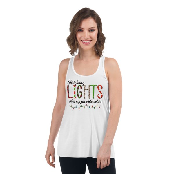 Christmas Lights Are My Favorite Color Christmas Family Matching T-Shirt - Women's Flowy Racerback Tank