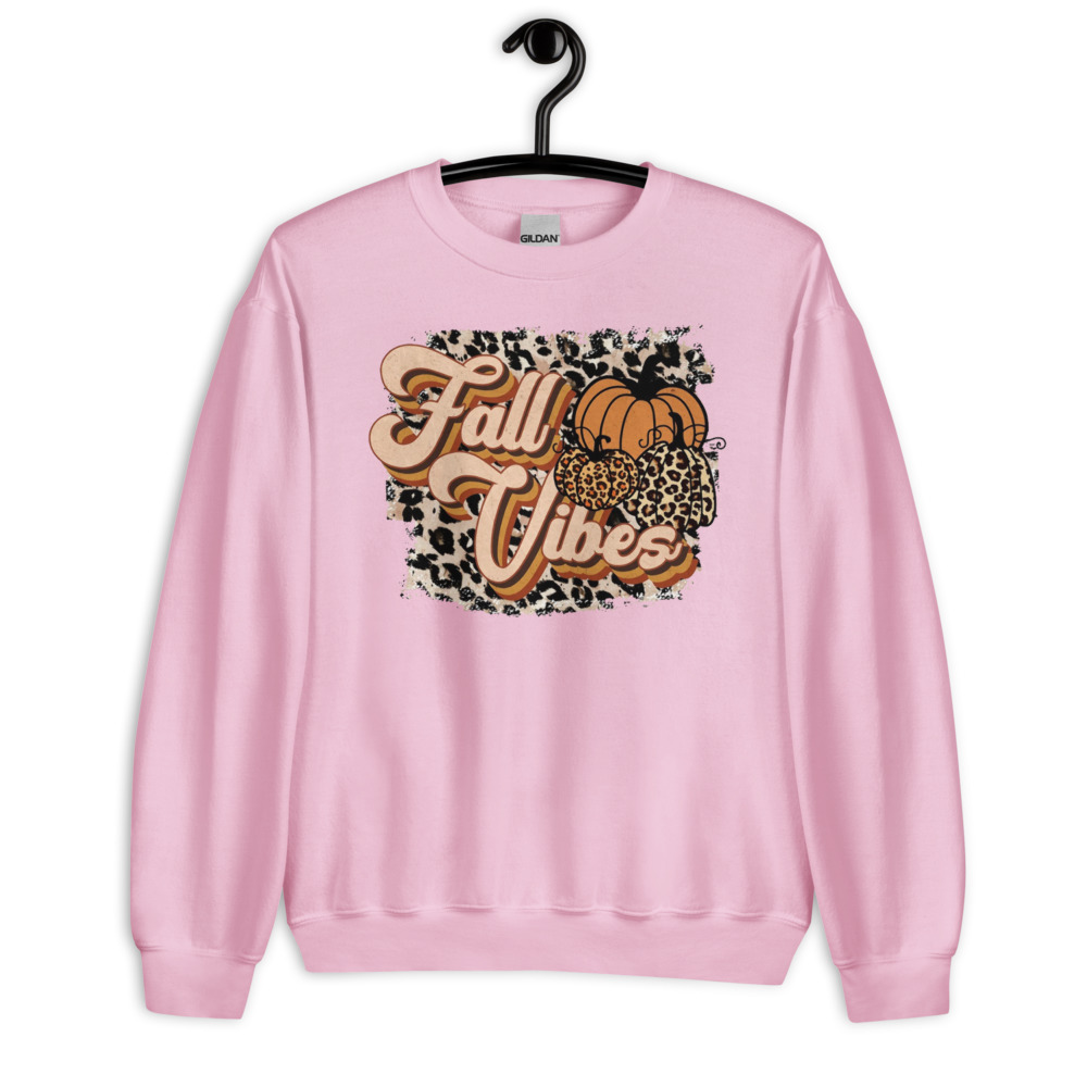 Fall Vibes Leopard Retro Fall Thanksgiving T-Shirt - Unisex Heavy Blend Crewneck Sweatshirt-1