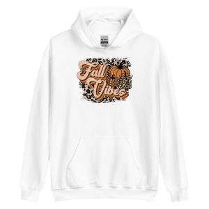 Fall Vibes Leopard Retro Fall Thanksgiving T-Shirt - Unisex Heavy Blend Hooded Sweatshirt