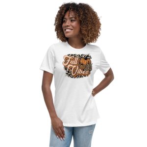 Fall Vibes Leopard Retro Fall Thanksgiving T-Shirt - Women's Relaxed Short Sleeve Jersey Tee