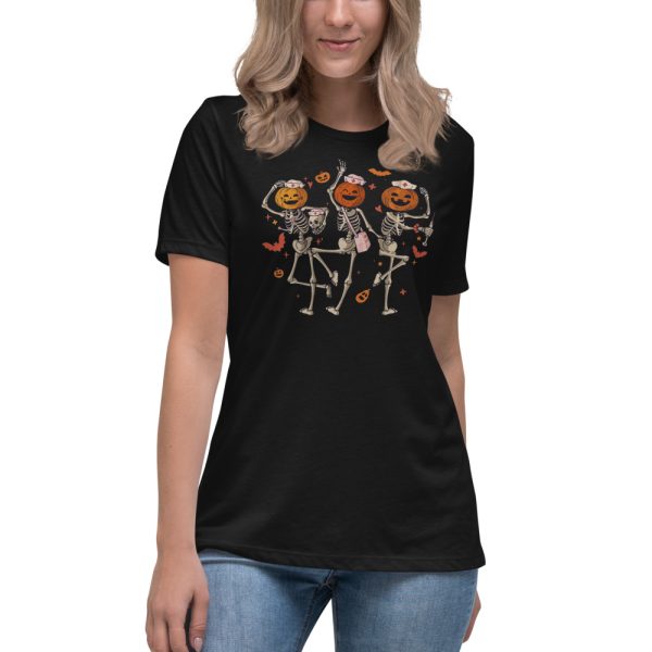 Halloween Nurse Dancing Skeleton Halloween T-Shirt - Women's Relaxed Short Sleeve Jersey Tee