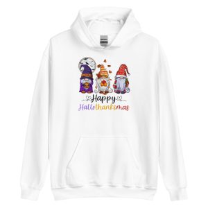 Happy Hallothanksmas Gnomes Halloween Merry Christmas T-Shirt - Unisex Heavy Blend Hooded Sweatshirt