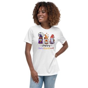 Happy Hallothanksmas Gnomes Halloween Merry Christmas T-Shirt - Women's Relaxed Short Sleeve Jersey Tee