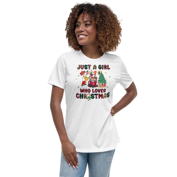 Just A Girl Who Loves Christmas Christmas Tree Coffee Mug Christmas T-Shirt - Women's Relaxed Short Sleeve Jersey Tee