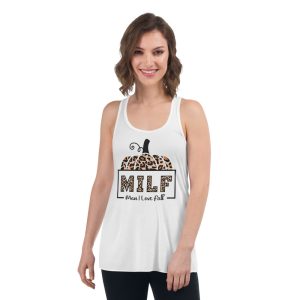 Leopard Milf Man I Love Fall Pumpkin Fall Season T-Shirt - Women's Flowy Racerback Tank