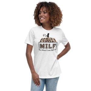 Leopard Milf Man I Love Fall Pumpkin Fall Season T-Shirt - Women's Relaxed Short Sleeve Jersey Tee