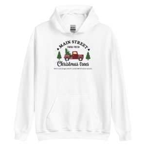 Main Street Christmas Trees Farm Fresh Red Car T-Shirt - Unisex Heavy Blend Hooded Sweatshirt