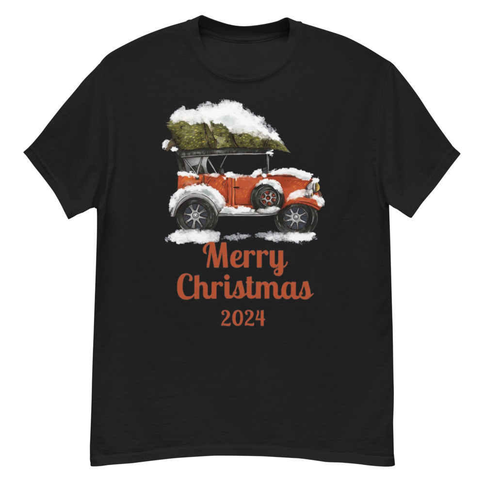 Merry Christmas 2024 Red Car And White Cloudy Christmas T-Shirt - G500 Men’s Classic T-Shirt