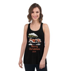 Merry Christmas 2024 Red Car And White Cloudy Christmas T-Shirt - Women's Flowy Racerback Tank