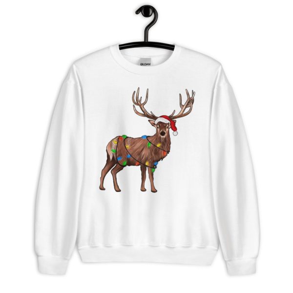 Reindeer Christmas Lights Peeping Reindeer T-Shirt - Unisex Heavy Blend Crewneck Sweatshirt-2