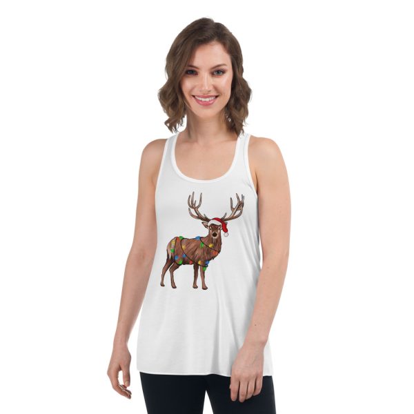 Reindeer Christmas Lights Peeping Reindeer T-Shirt - Women's Flowy Racerback Tank