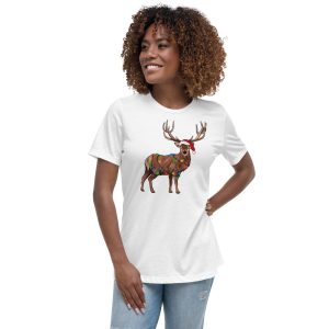 Reindeer Christmas Lights Peeping Reindeer T-Shirt - Women's Relaxed Short Sleeve Jersey Tee