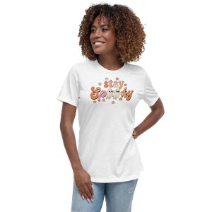 Stay Spooky Spooky Vibe Boo Ghost T-Shirt - Women's Relaxed Short Sleeve Jersey Tee