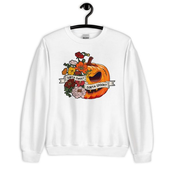 Sweet Sorta Spooky Flower Pumpkin Halloween T-Shirt - Unisex Heavy Blend Crewneck Sweatshirt-2