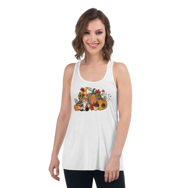 Thanksgiving Gnome Pumpkin Halloween T-Shirt - Women's Flowy Racerback Tank