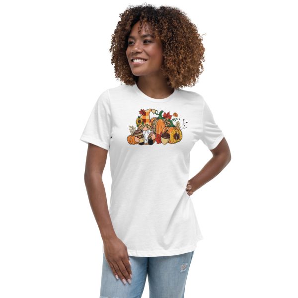 Thanksgiving Gnome Pumpkin Halloween T-Shirt - Women's Relaxed Short Sleeve Jersey Tee