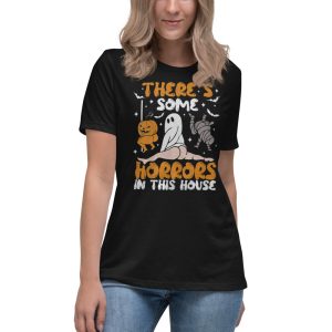 There’s Some Horrors In This House Funny Pumpkin T Shirt - Women's Relaxed Short Sleeve Jersey Tee