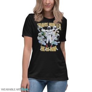 Travis Hunter He Is Him Colorado Buffaloes T-Shirt - Women's Relaxed Short Sleeve Jersey Tee