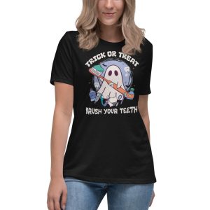 Trick Or Treat Brush Your Teeth Halloween Dentist T-Shirt - Women's Relaxed Short Sleeve Jersey Tee