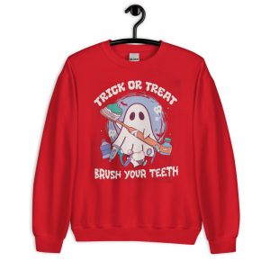 Trick Or Treat Brush Your Teeth Halloween Dentist T-Shirt - Unisex Crewneck Sweatshirt-1