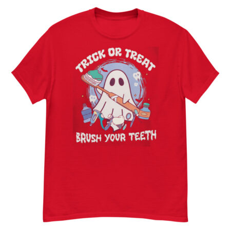 Trick Or Treat Brush Your Teeth Halloween Dentist T-Shirt - G500 Men’s Classic T-Shirt-1