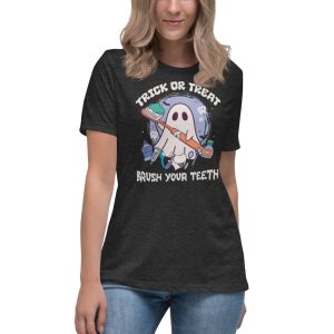 Trick Or Treat Brush Your Teeth Halloween Dentist T-Shirt - Women's Relaxed Short Sleeve Jersey Tee-1