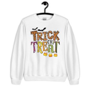 Trick or Treat Funny Halloween Bat And Candy T-Shirt - Unisex Heavy Blend Crewneck Sweatshirt-2