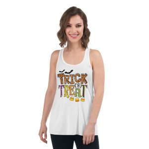 Trick or Treat Funny Halloween Bat And Candy T-Shirt - Women's Flowy Racerback Tank