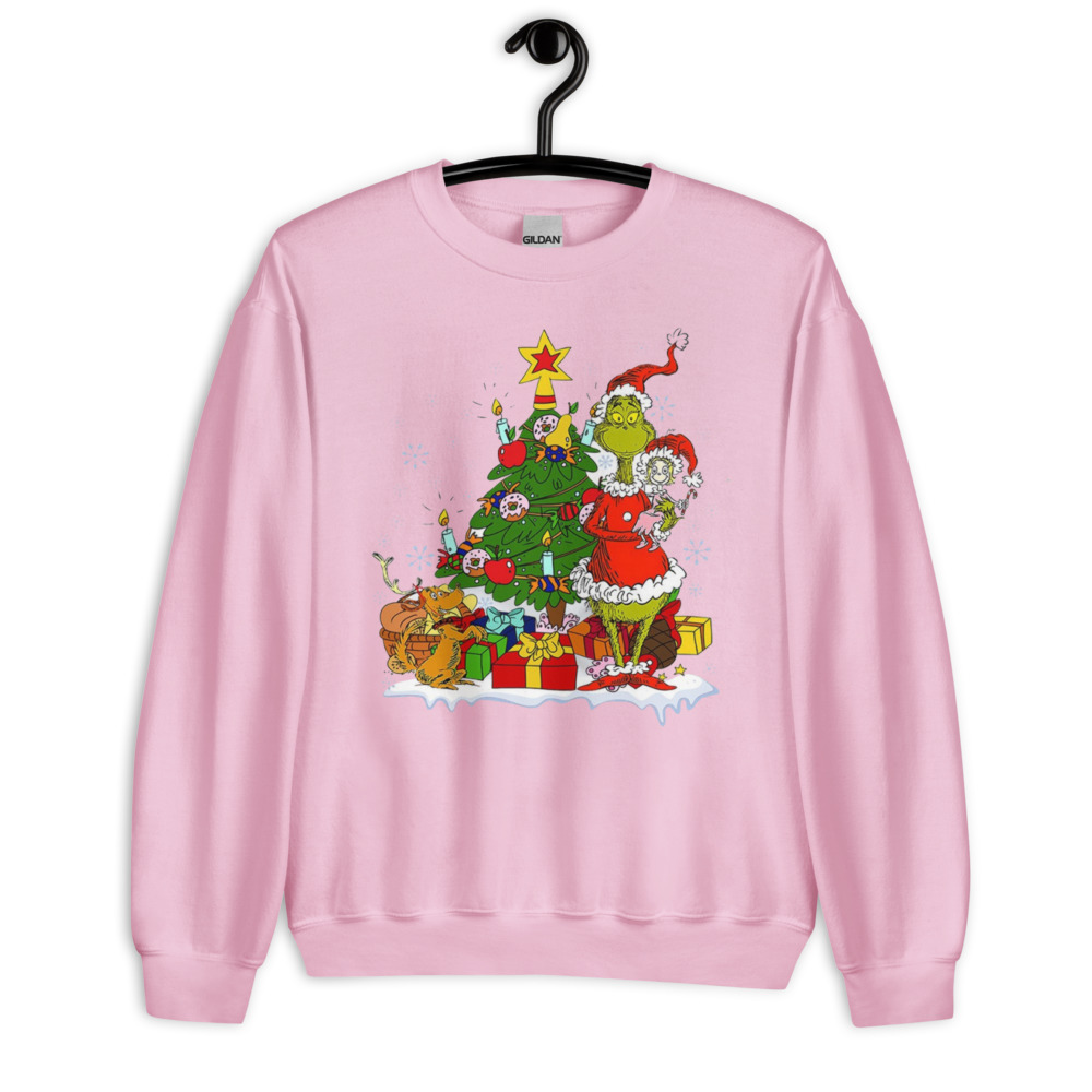 Vintage Grinch With Gift Boxes And Christmas Tree T-Shirt - Unisex Heavy Blend Crewneck Sweatshirt-1