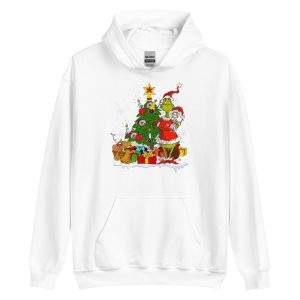 Vintage Grinch With Gift Boxes And Christmas Tree T-Shirt - Unisex Heavy Blend Hooded Sweatshirt