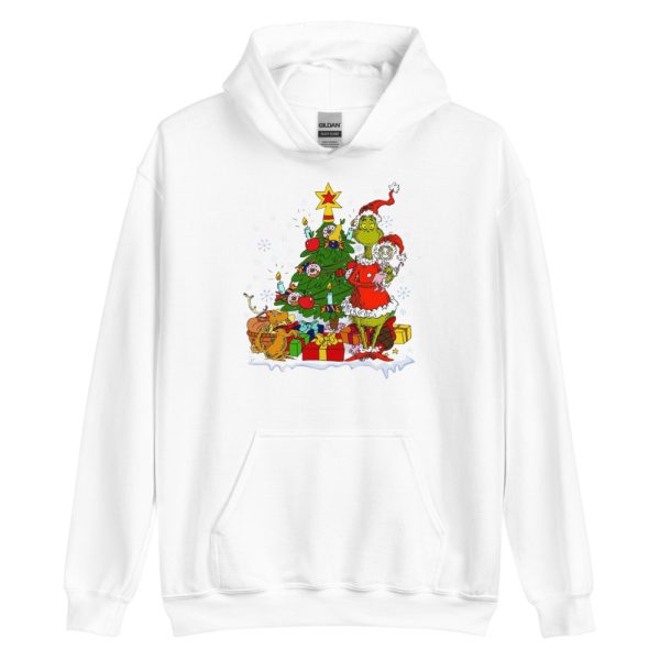 Vintage Grinch With Gift Boxes And Christmas Tree T-Shirt - Unisex Heavy Blend Hooded Sweatshirt