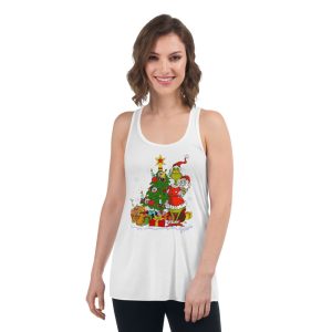 Vintage Grinch With Gift Boxes And Christmas Tree T-Shirt - Women's Flowy Racerback Tank