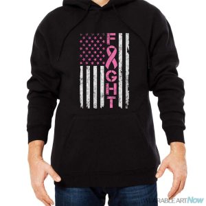 Breast Cancer Awareness T Shirt American Flag Distressed Shirt - Men Black Hoodie