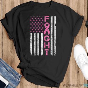 Breast Cancer Awareness T Shirt American Flag Distressed Shirt - Black T-Shirt