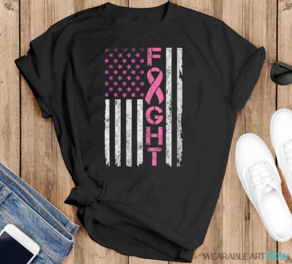 Breast Cancer Awareness T Shirt American Flag Distressed Shirt - Black T-Shirt