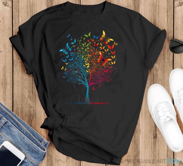 Butterfly Tree Beautiful Women Men Kids Graphic Shirt - Black T-Shirt