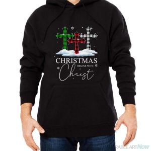 Christmas Begins With Christ Jesus Cross Christian Pajama Shirt - Men Black Hoodie