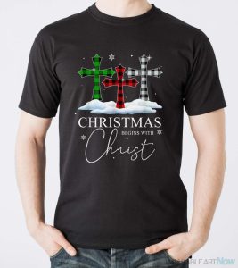 Christmas Begins With Christ Jesus Cross Christian Pajama Shirt - Men T-Shirt