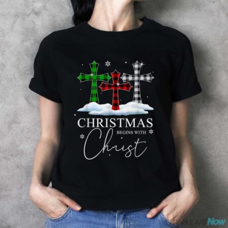 Christmas Begins With Christ Jesus Cross Christian Pajama Shirt - Ladies T-Shirt