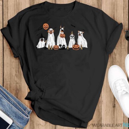 Cute Dog Dressed As Ghost Halloween Funny Boo, Dog Lov Shirt - Black T-Shirt