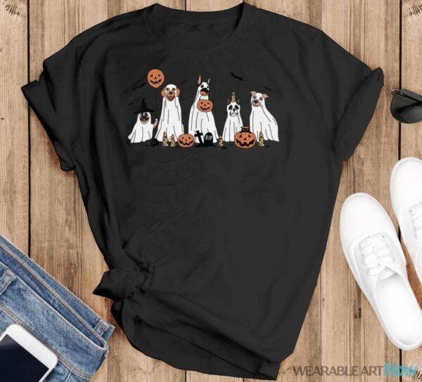 Cute Dog Dressed As Ghost Halloween Funny Boo, Dog Lov Shirt - Black T-Shirt