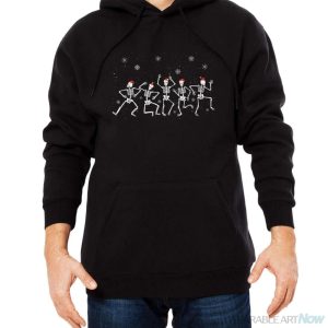 Dancing Skeleton With Santa Hats Christmas Shirt - Men Black Hoodie